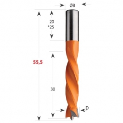 CMT 306 Vrták kolíkovací nepriechodzí S8 L55,5 HW - D5x30 S=8x20 L55,5 L