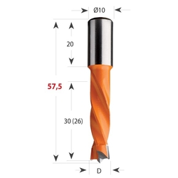 CMT 308 Vrták kolíkovací nepriechodzí S10 L57,5 HW - D12x30 S=10x20 L57,5 P