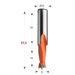 CMT 361 Vrták kolíkovací nepriechodzí S10 L57,5 HW - D7x18 S=10x34 L57,5 P