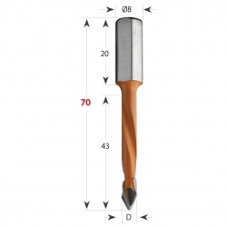 CMT 368 Vrták kolíkovací priechodzí S8 L70 HW - D8x43 S=8x20 L70 P