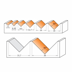 CMT C915 Fréza na V drážku 90° - D16x12,7 90° S=8 HM