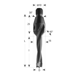 CMT Vrták kolíkovací so záhlbníkom S=M10, 30° HW - D10x40 LB65 L