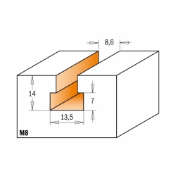 CMT C950 Fréza na cylindrické drážky HW - D13,5x14 d8,6 L49 S=8 Z1, M8