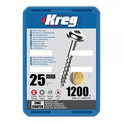 Kreg Zinc Maxi-Loc Skrutky pre skryté spoje - 25 mm, hrubý závit, 1200 ks